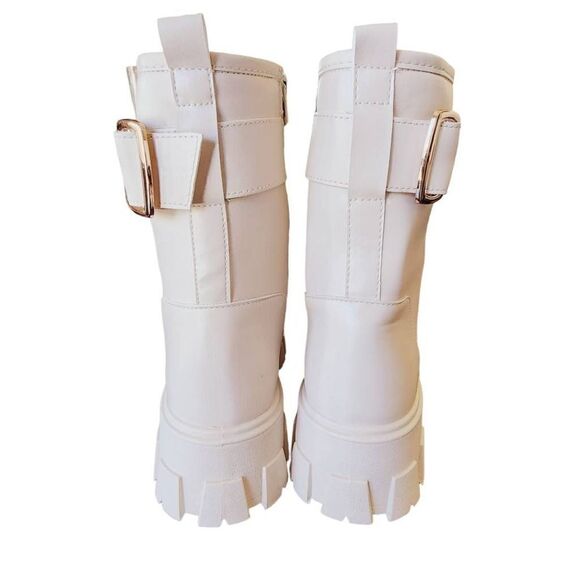 Olivia Miller Womens Ava Combat Boots Beige Vegan Straps Chain Ankle Zip 9 New - Picture 7 of 9